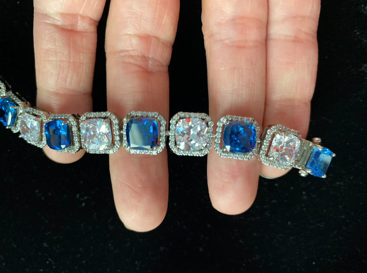 925 Silver Swarovski Blue Boxy Bracelet - Amrrutam Jewellery
