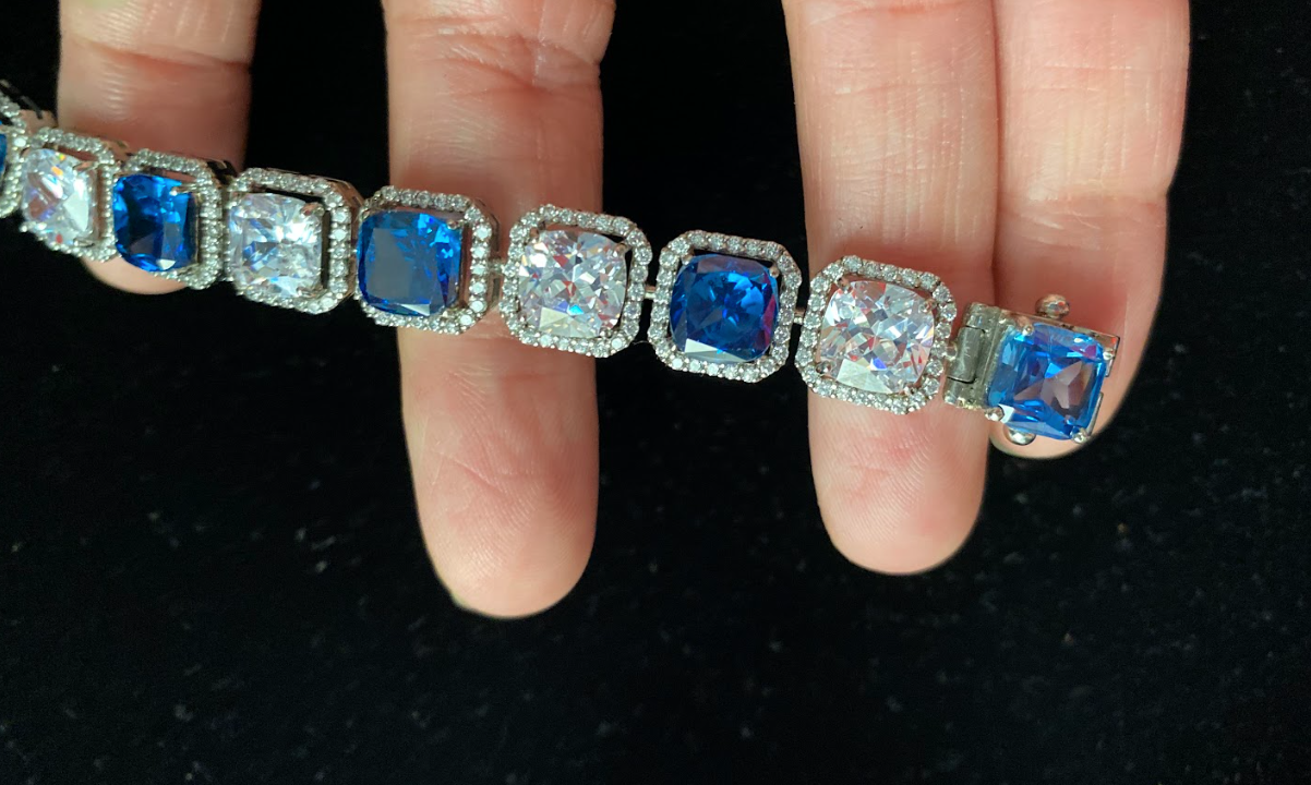 925 Silver Swarovski Blue Boxy Bracelet - Amrrutam Jewellery