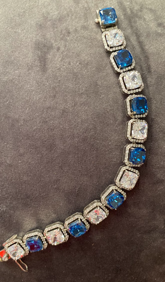925 Silver Swarovski Blue Boxy Bracelet - Amrrutam Jewellery