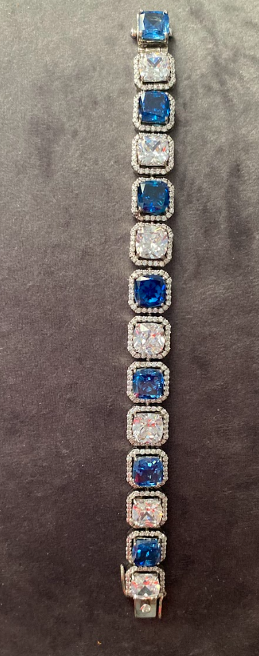 925 Silver Swarovski Blue Boxy Bracelet - Amrrutam Jewellery