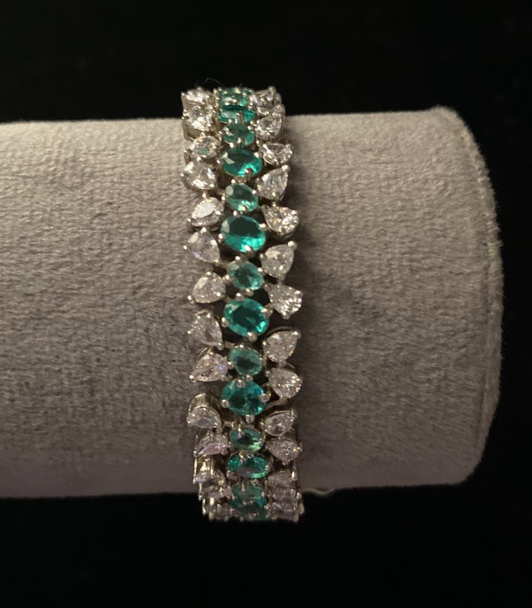 925 Silver Swarovski Tiara Green Bracelet - Amrrutam Jewellery
