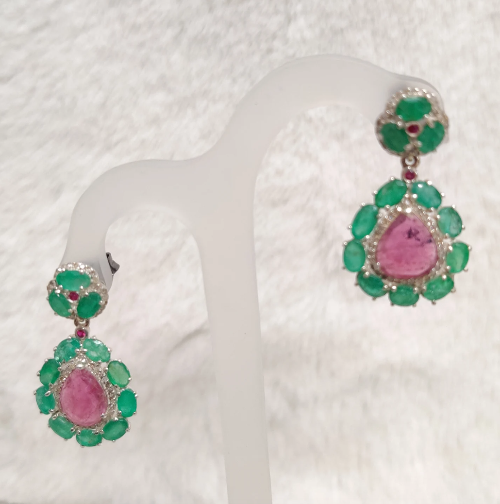 925 Silver Vera Touramline Emerald Earrings - Amrrutam Jewellery