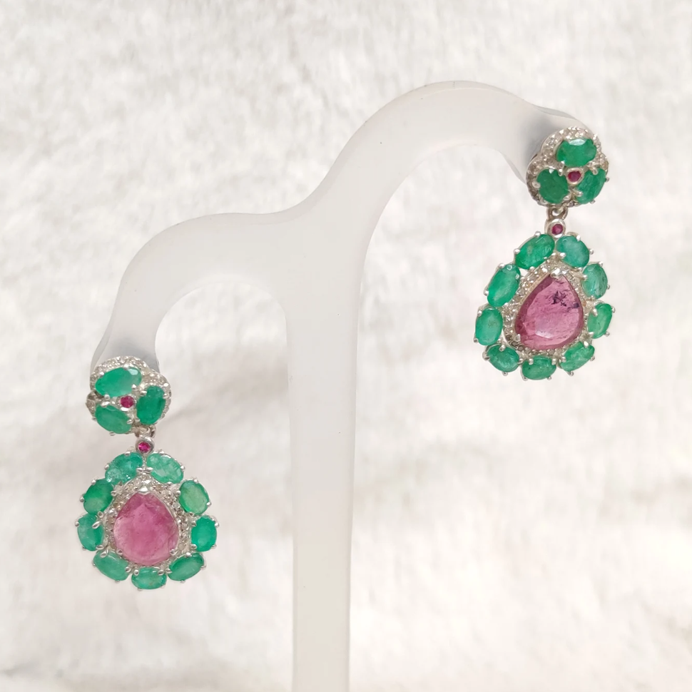 925 Silver Vera Touramline Emerald Earrings - Amrrutam Jewellery