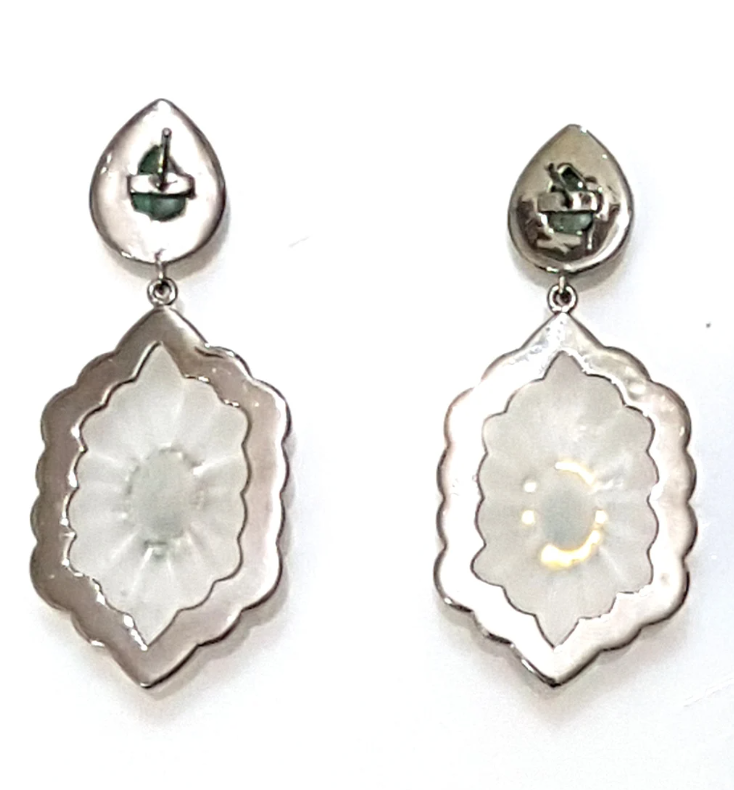 925 Silver Matte Crystal & Emerald Earring - Amrrutam Jewellery