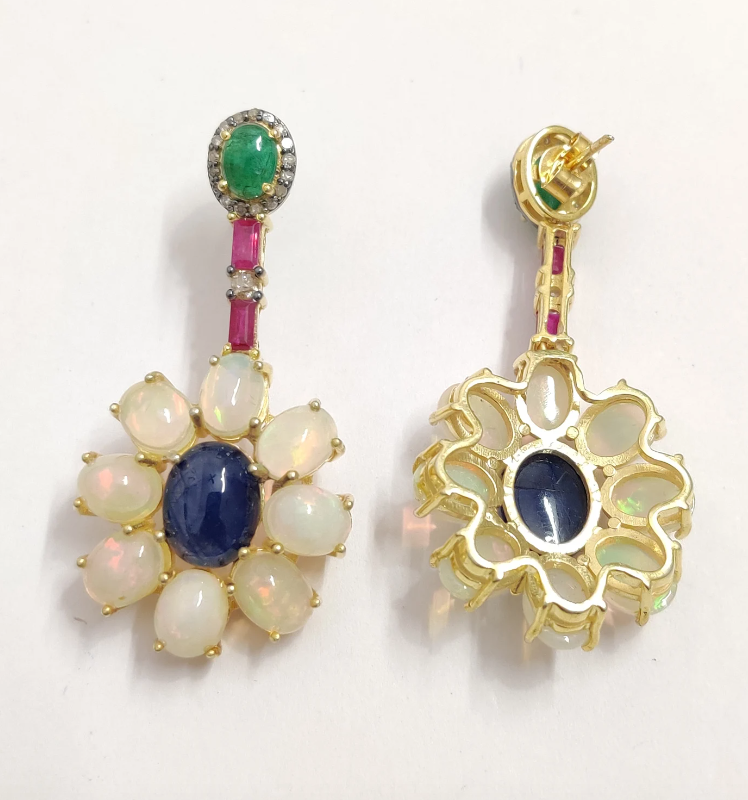 925 Silver Ruby Fire Opal Earrings - Amrrutam Jewellery