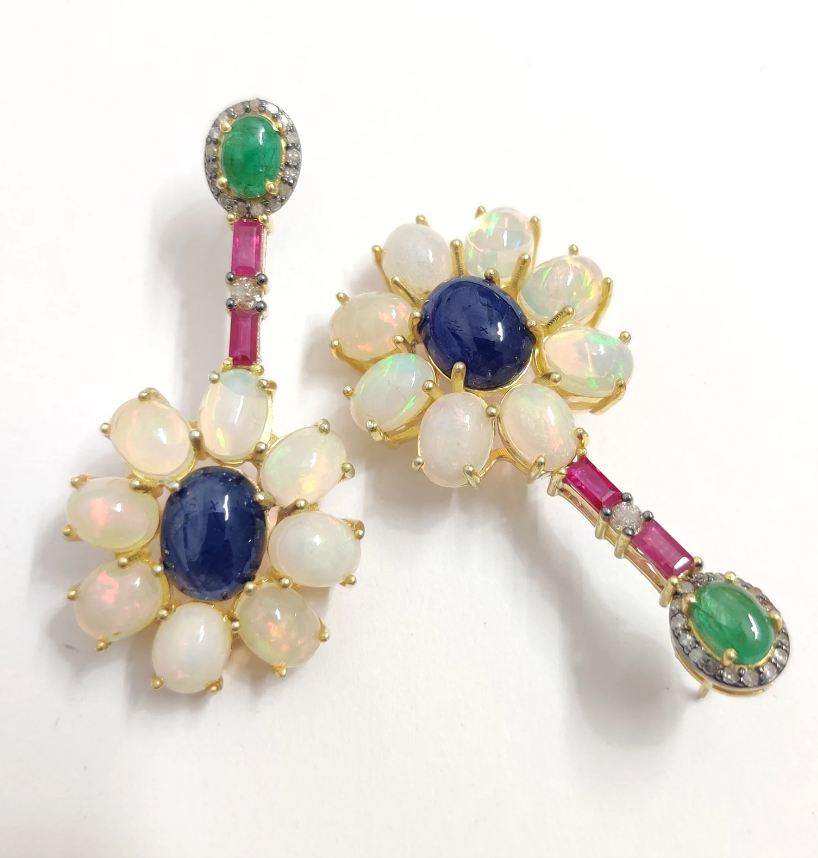 925 Silver Ruby Fire Opal Earrings - Amrrutam Jewellery