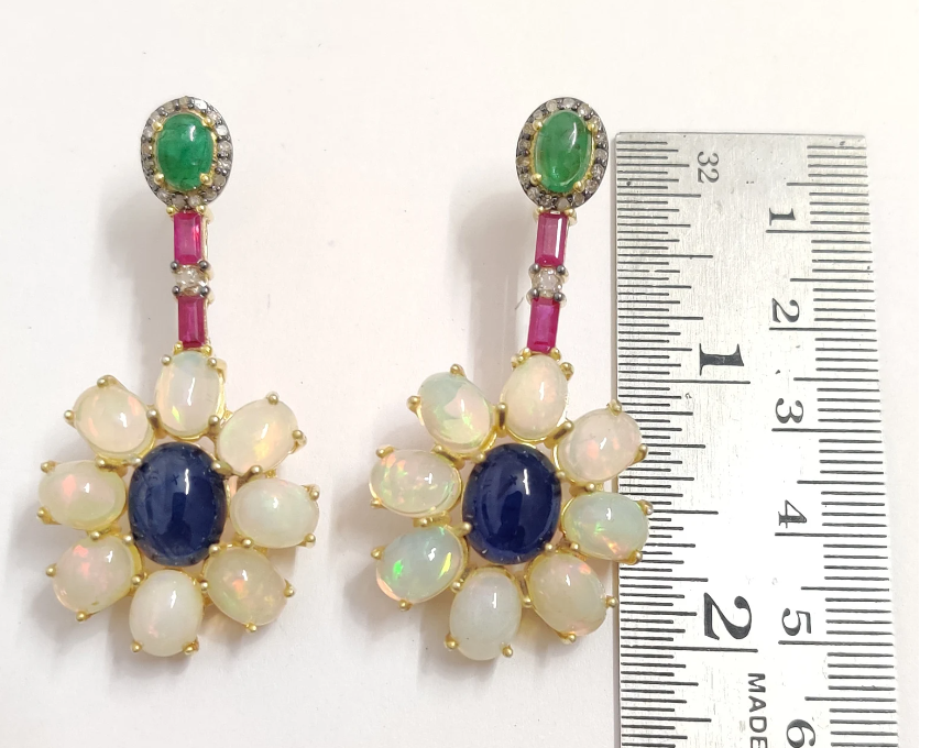 925 Silver Ruby Fire Opal Earrings - Amrrutam Jewellery
