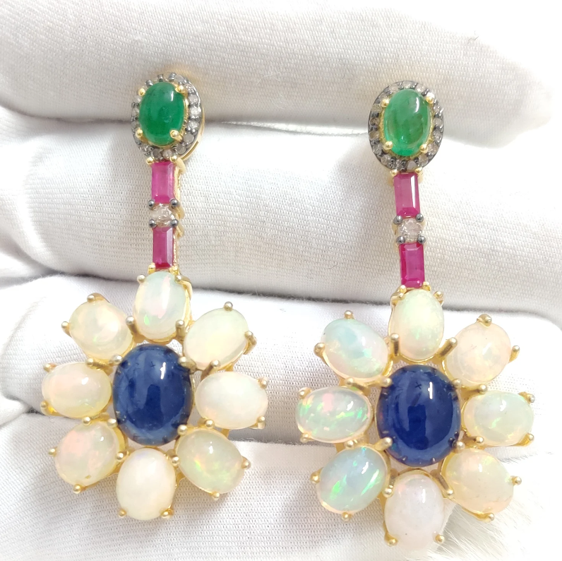 925 Silver Ruby Fire Opal Earrings - Amrrutam Jewellery