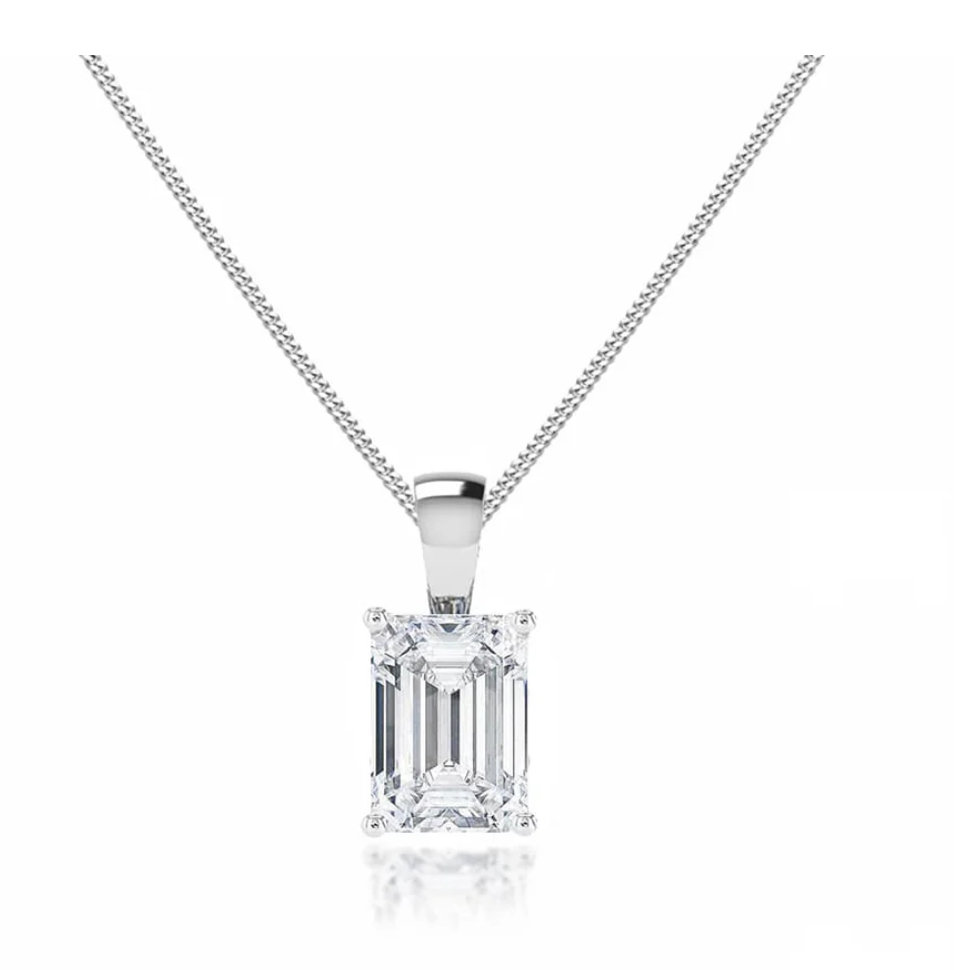 14K Gold Emerald Cut Lab Diamond Pendant Necklace - Amrrutam Jewellery