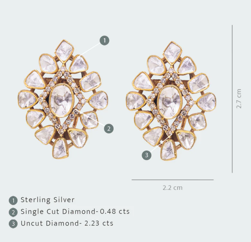 925 Silver Malti Uncut Diamond Stud Earring - Amrrutam Jewellery