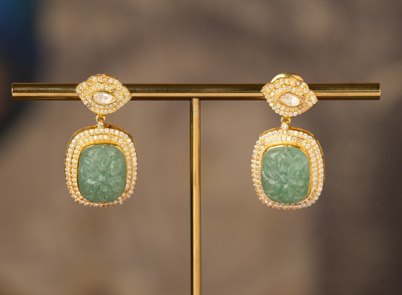 925 Silver Pannini Polki Drop Earring - Amrrutam Jewellery