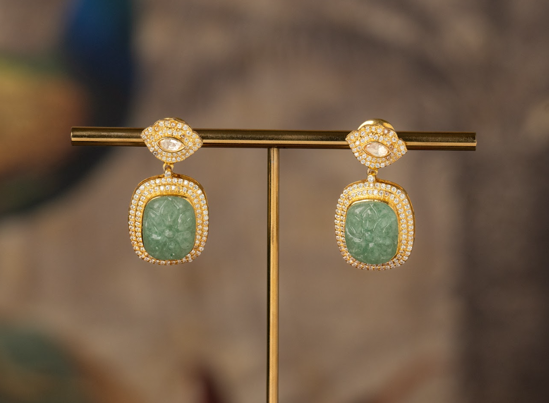 925 Silver Pannini Polki Drop Earring - Amrrutam Jewellery