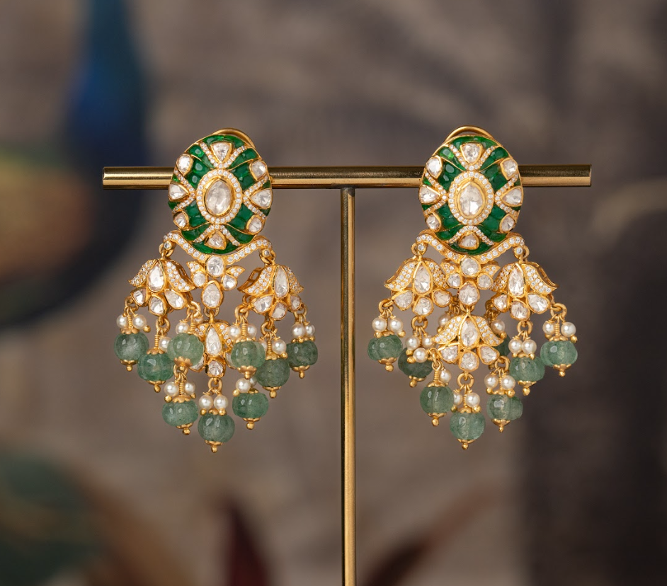 925 Silver Palak Polki Drop Earring - Amrrutam Jewellery