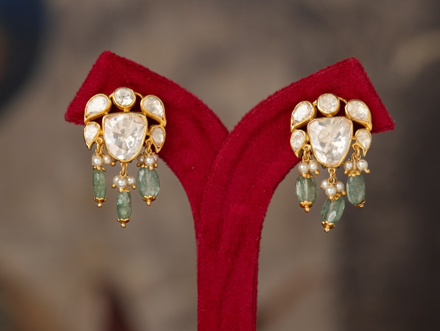 925 Silver Zevari Polki Drop Earring - Amrrutam Jewellery