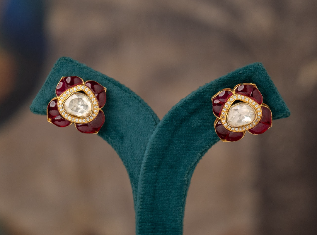 925 Silver Darshi Polki Stud Earring - Amrrutam Jewellery