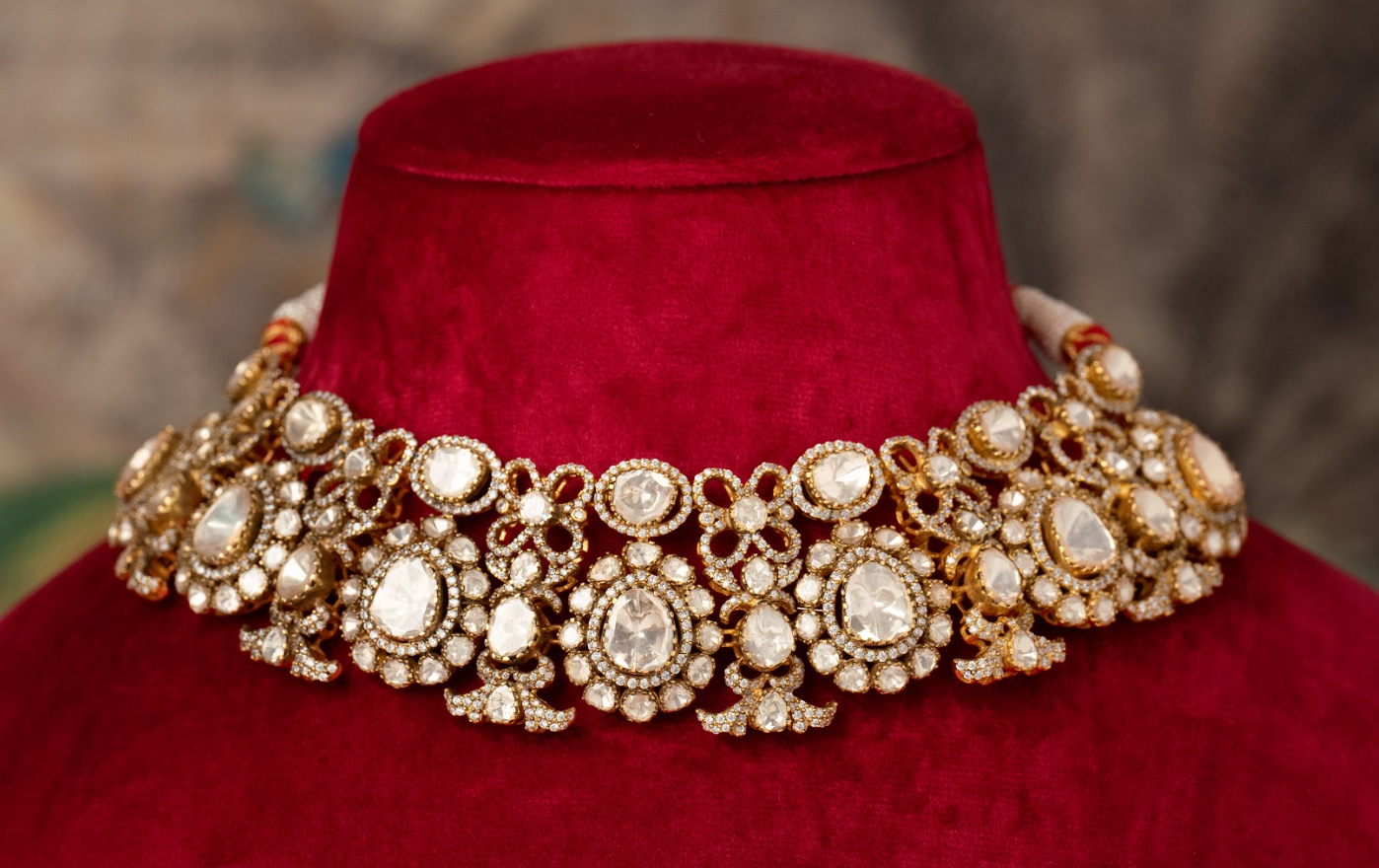 925 Silver Begum Polki Choker Necklace - Amrrutam Jewellery