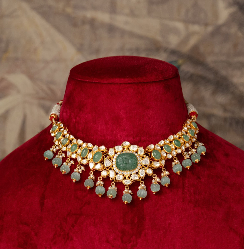 925 Silver Mohira Polki Choker Necklace - Amrrutam Jewellery