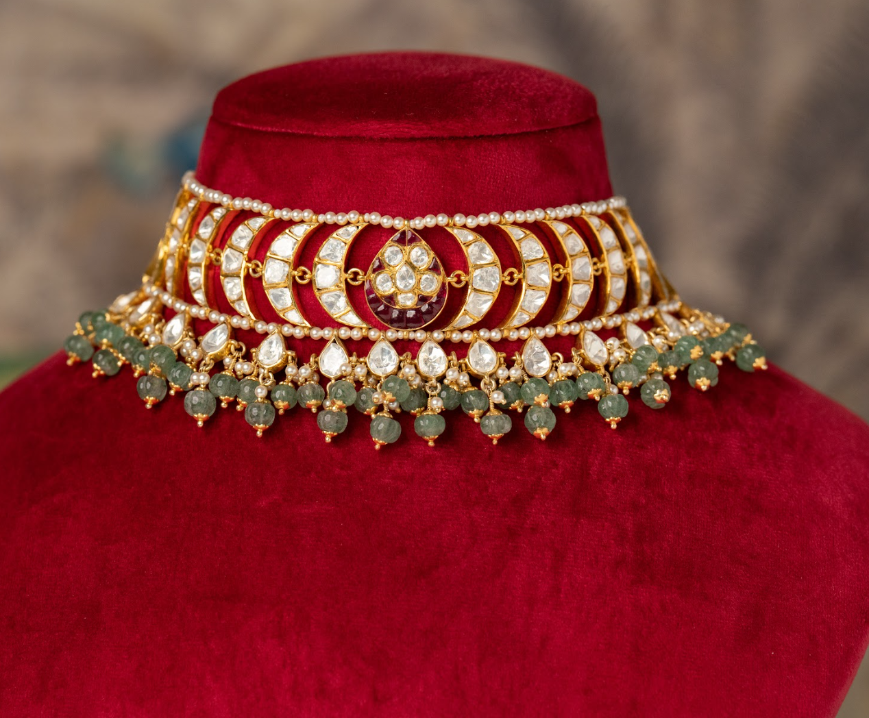 925 Silver Saksham Polki Choker Necklace - Amrrutam Jewellery