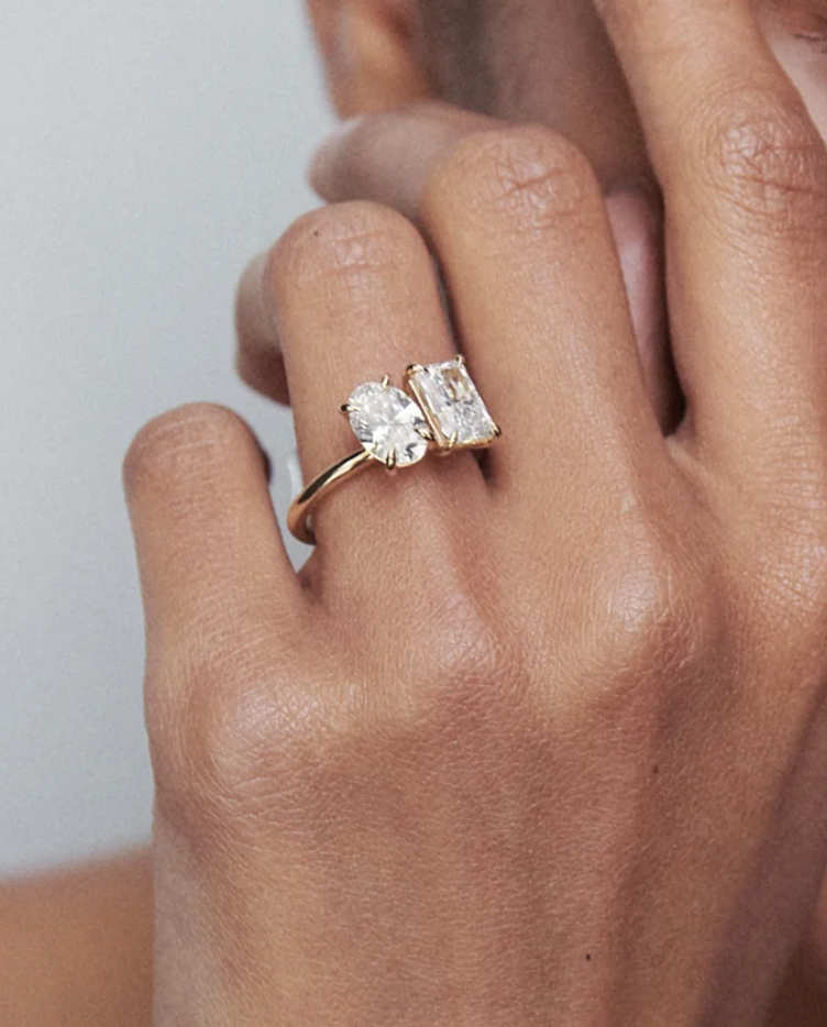 14K Gold Oval Toi Et Moi Lab Diamond Ring - Amrrutam Jewellery