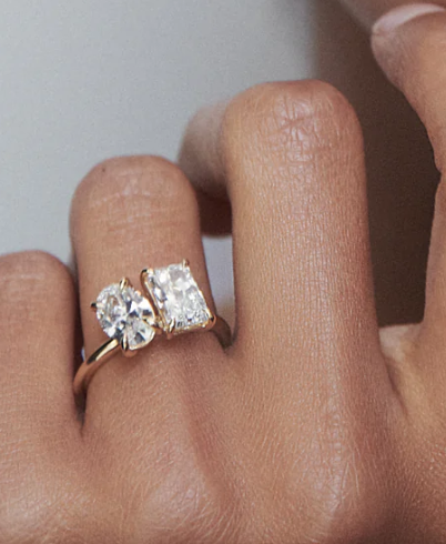 14K Gold Oval Toi Et Moi Lab Diamond Ring - Amrrutam Jewellery