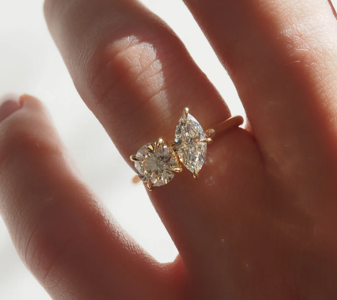 14K Gold Marquise Toi Et Moi Lab Diamond Ring - Amrrutam Jewellery