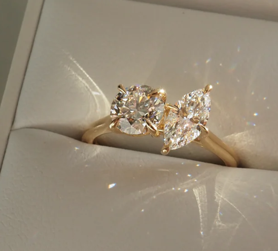 14K Gold Marquise Toi Et Moi Lab Diamond Ring - Amrrutam Jewellery