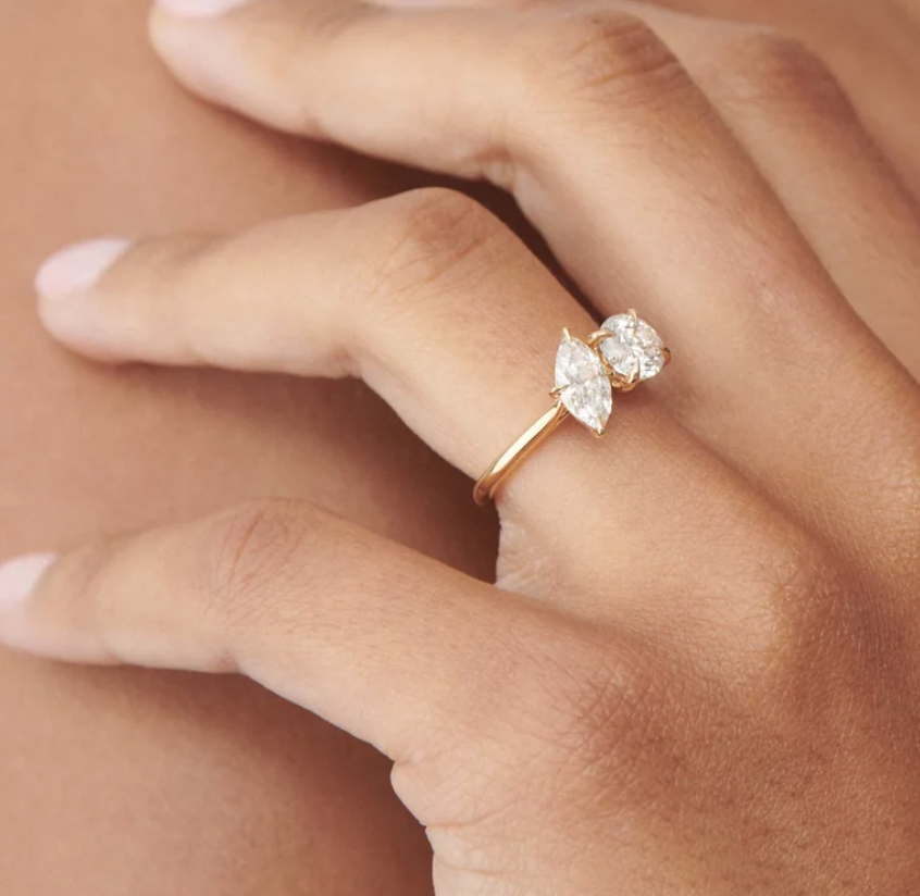 14K Gold Marquise Toi Et Moi Lab Diamond Ring - Amrrutam Jewellery