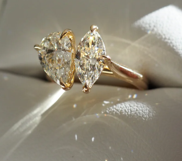 14K Gold Pear Toi Et Moi Lab Diamond Ring - Amrrutam Jewellery