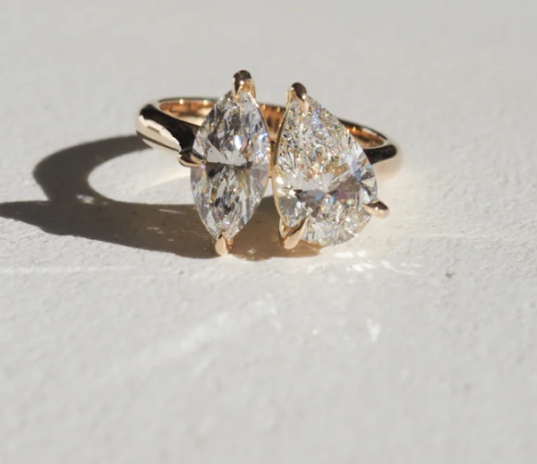 14K Gold Pear Toi Et Moi Lab Diamond Ring - Amrrutam Jewellery
