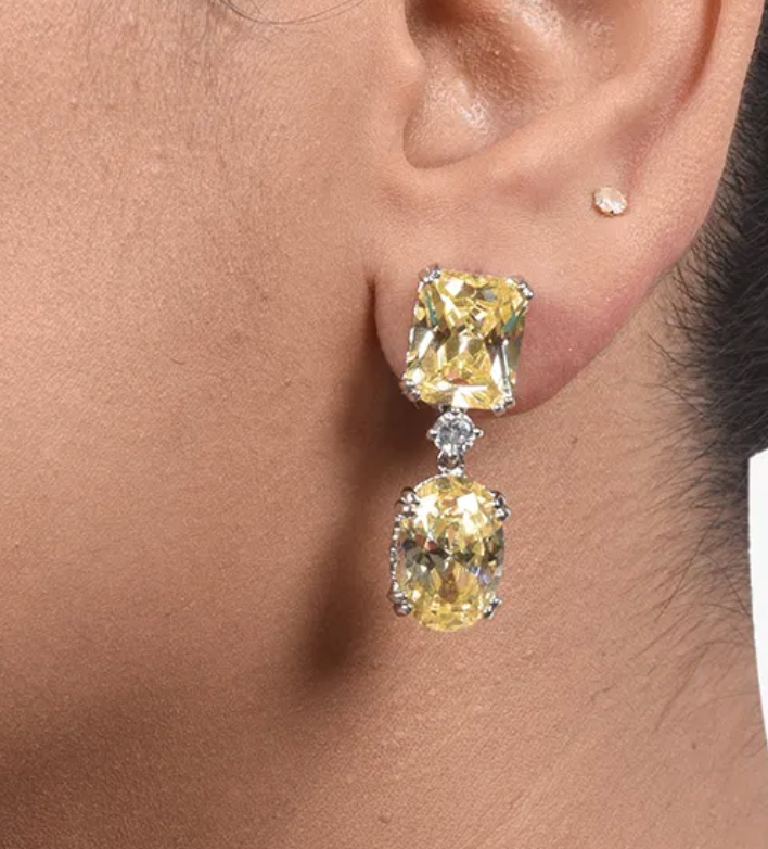 925 Silver Yellow Sapphire Drop Earring - Amrrutam Jewellery