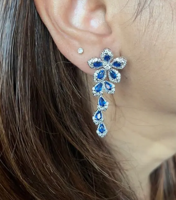 925 Silver Waterfall Sapphire Drop Earring - Amrrutam Jewellery