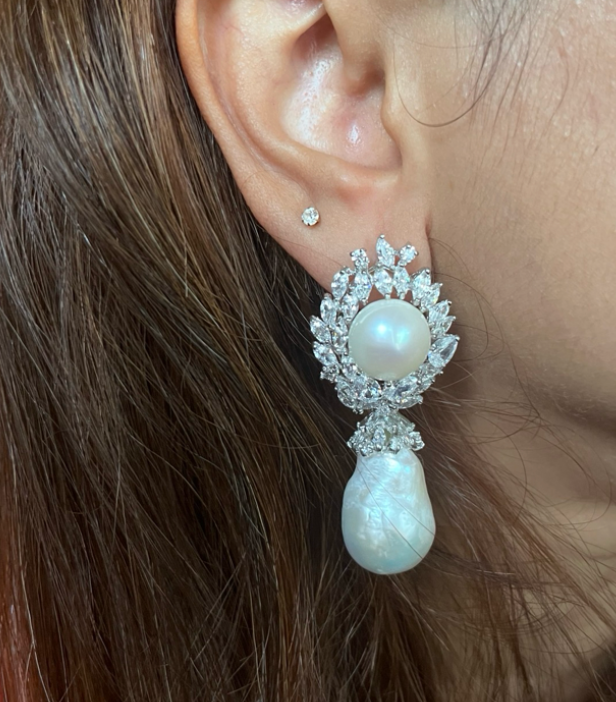 925 Silver Detachable Pearl Drop Earring - Amrrutam Jewellery