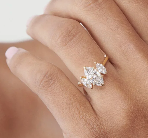 14K Gold Jolene Marquise Trio Lab Diamond Ring - Amrrutam Jewellery