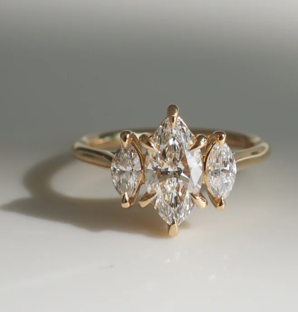 14K Gold Jolene Marquise Trio Lab Diamond Ring - Amrrutam Jewellery