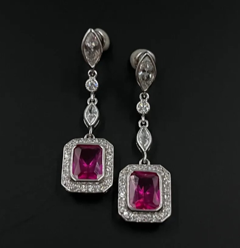 925 Silver Ruby Drop Earrings - Amrrutam Jewellery
