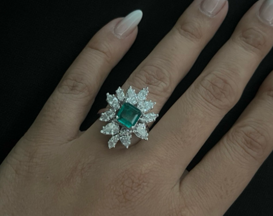 925 Silver Reyaz Emerald CZ Ring - Amrrutam Jewellery