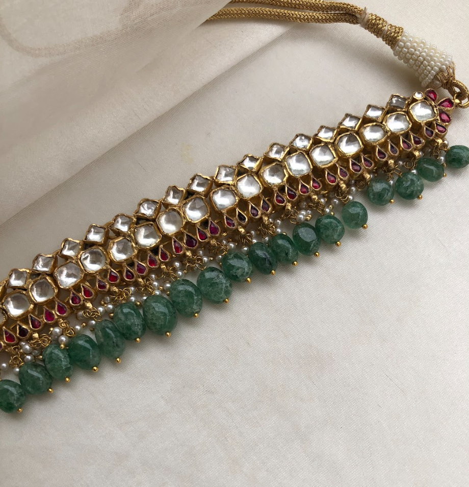 925 Silver Mehr Kundan Ruby Choker Necklace Set - Amrrutam Jewellery