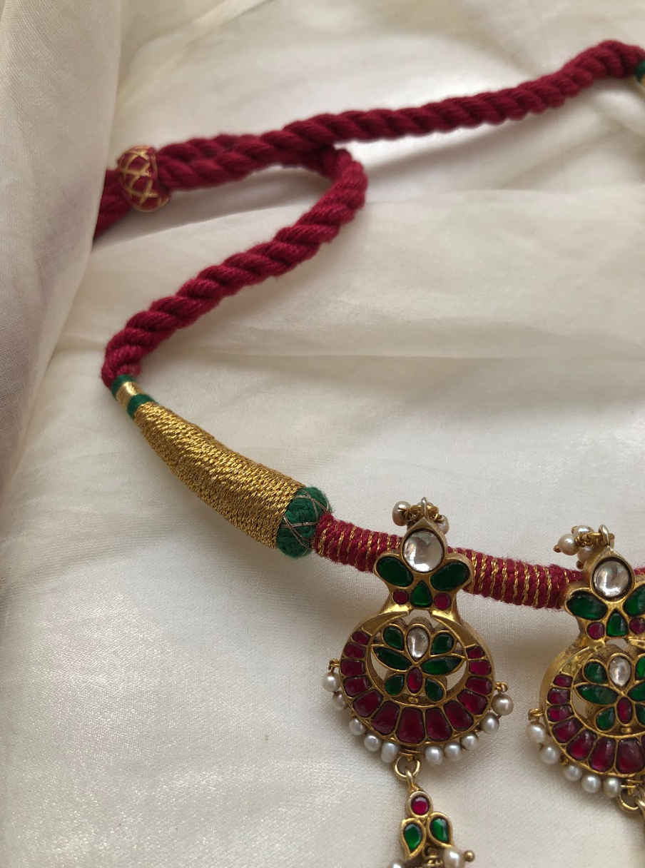 925 Silver Trithya Kundan Necklace - Amrrutam Jewellery