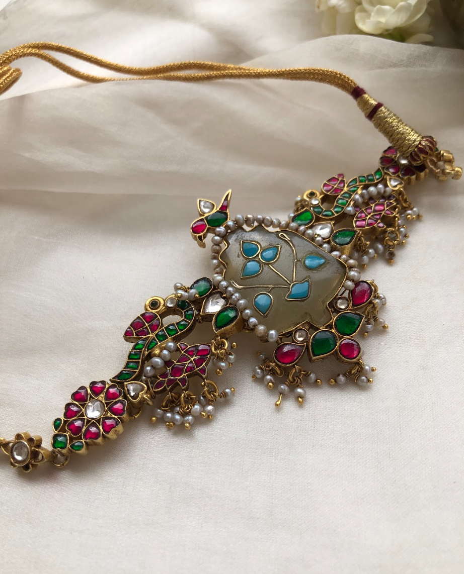 925 Silver Vani Agate Kundan Choker Necklace - Amrrutam Jewellery