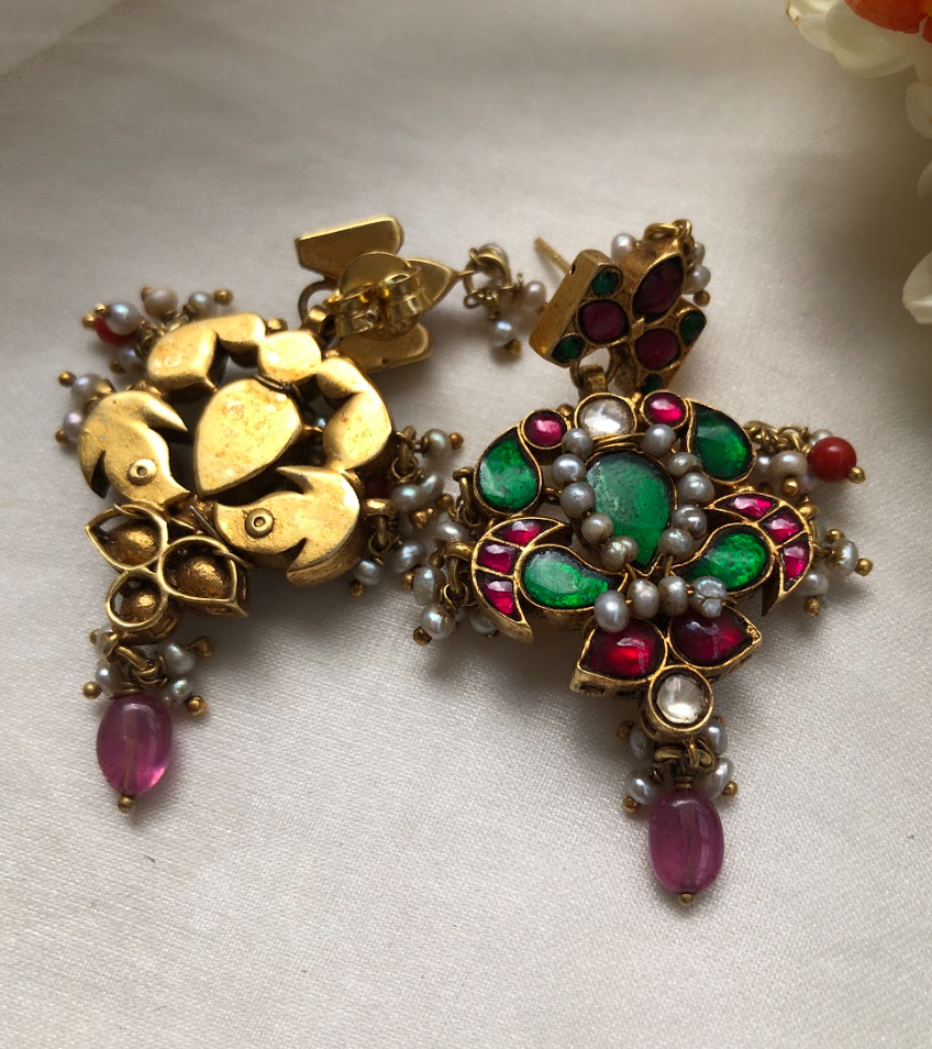 925 Silver Aarya Kundan Pearl Earrings - Amrrutam Jewellery