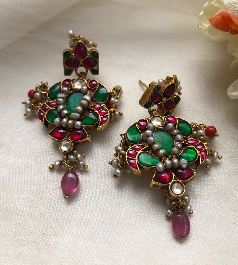 925 Silver Aarya Kundan Pearl Earrings - Amrrutam Jewellery
