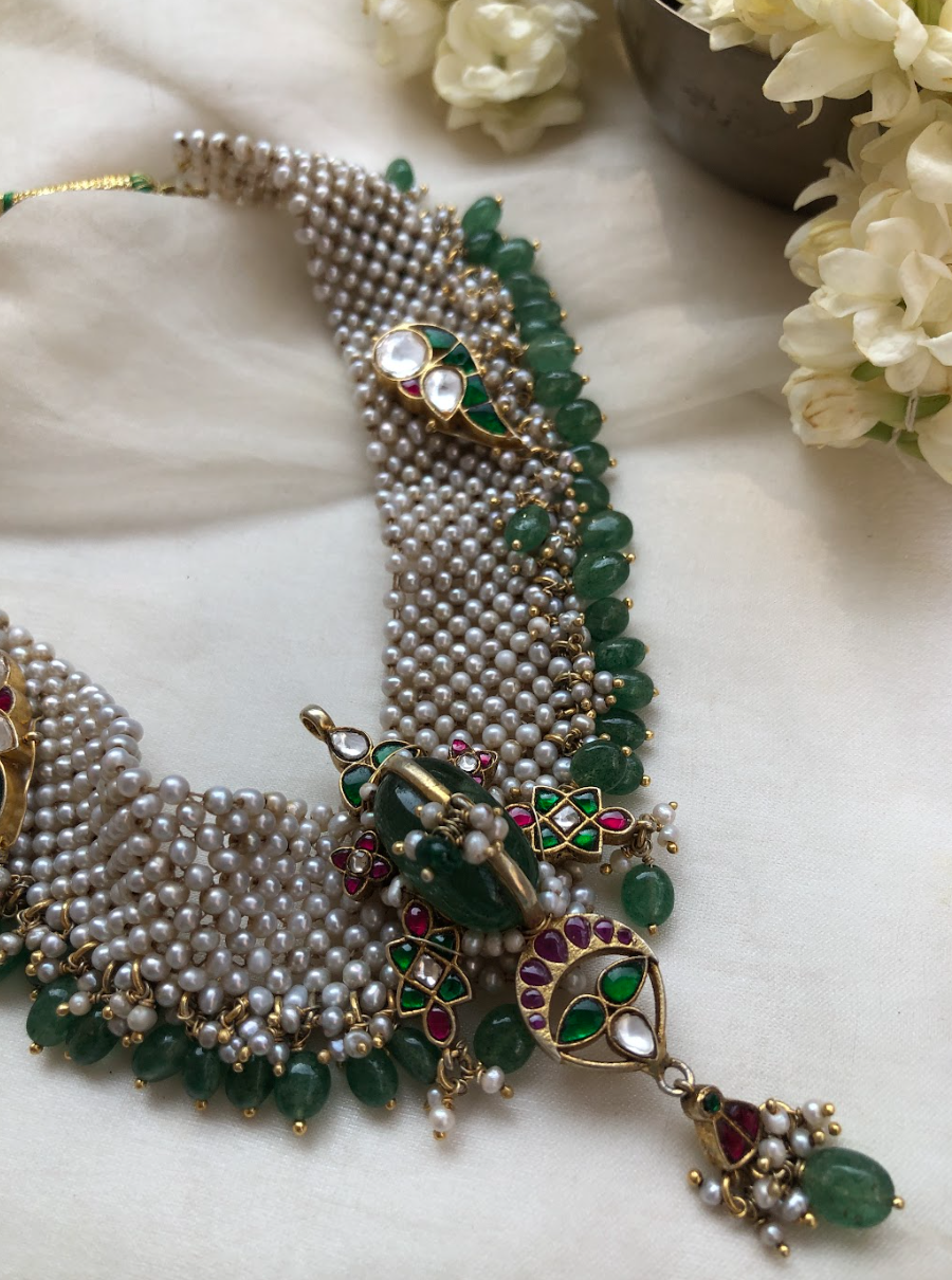 925 Silver Shehnaz Moti Patti Necklace - Amrrutam Jewellery