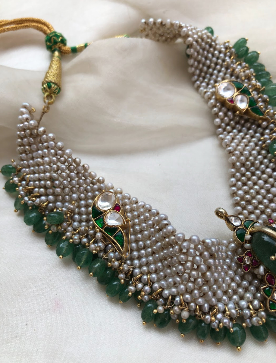 925 Silver Shehnaz Moti Patti Necklace - Amrrutam Jewellery