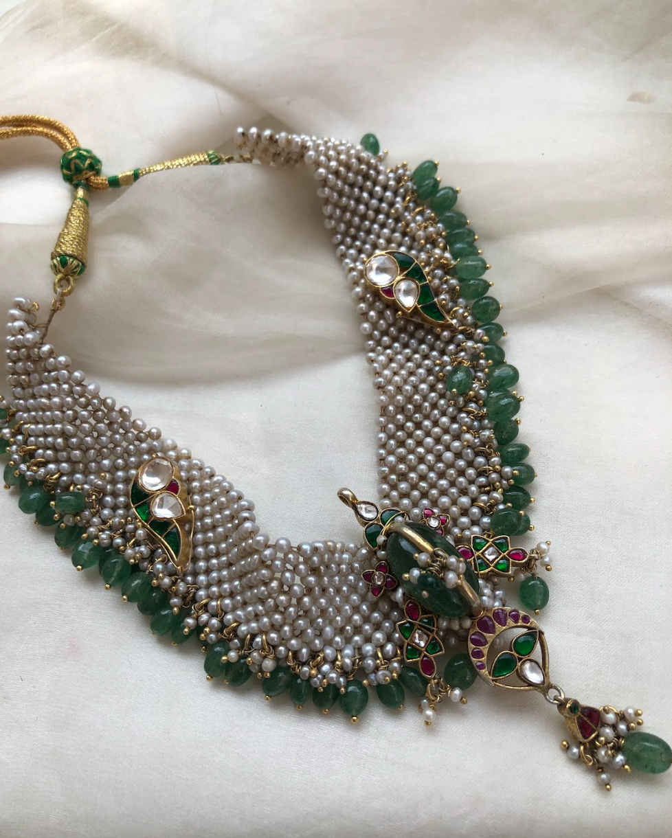 925 Silver Shehnaz Moti Patti Necklace - Amrrutam Jewellery