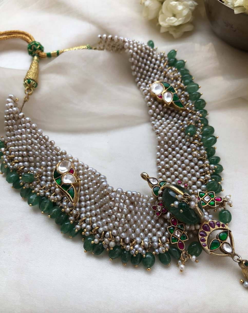 925 Silver Shehnaz Moti Patti Necklace - Amrrutam Jewellery