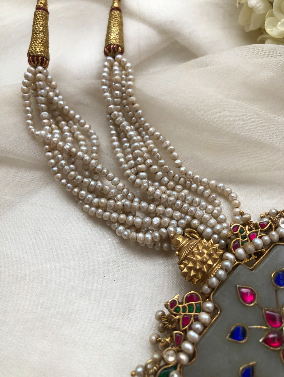 925 Silver Kundan Pearl Pendant Necklace - Amrrutam Jewellery