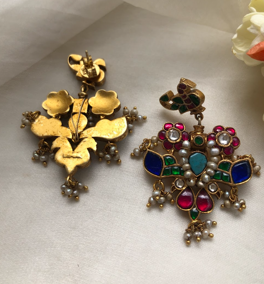 925 Silver Kohra Kundan Pearl Earrings - Amrrutam Jewellery