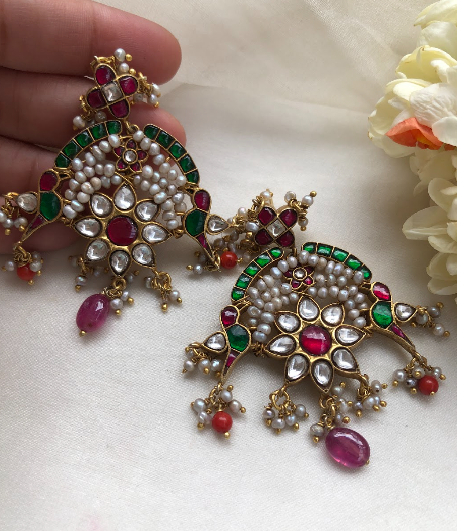 925 Silver Sehr Kundan Pearl Earrings - Amrrutam Jewellery
