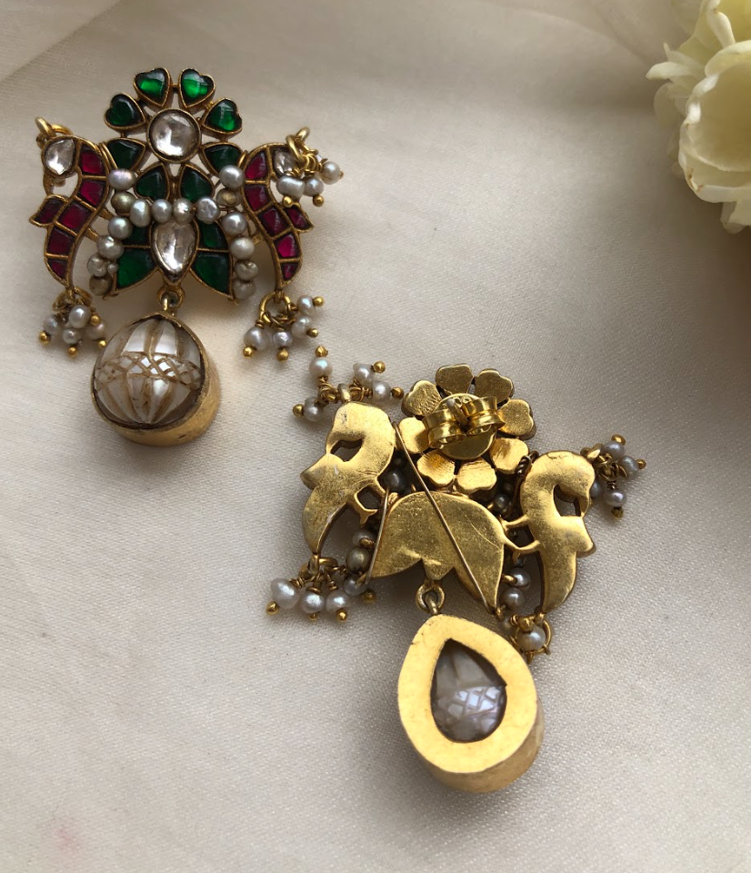925 Silver Drishti Kundan Pearl Drop Earrings - Amrrutam Jewellery