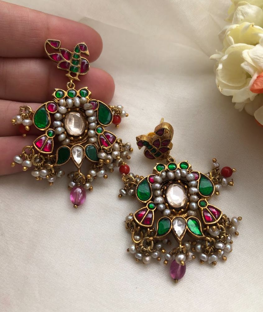 925 Silver Rasila Kundan Pearl Earrings - Amrrutam Jewellery